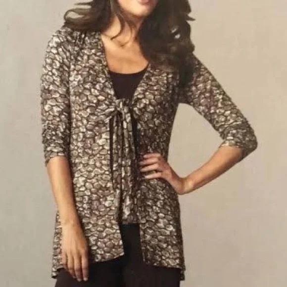 CAbi | Brown Cobblestone Tie Front Long Cardigan, Medium - Picture 2 of 9